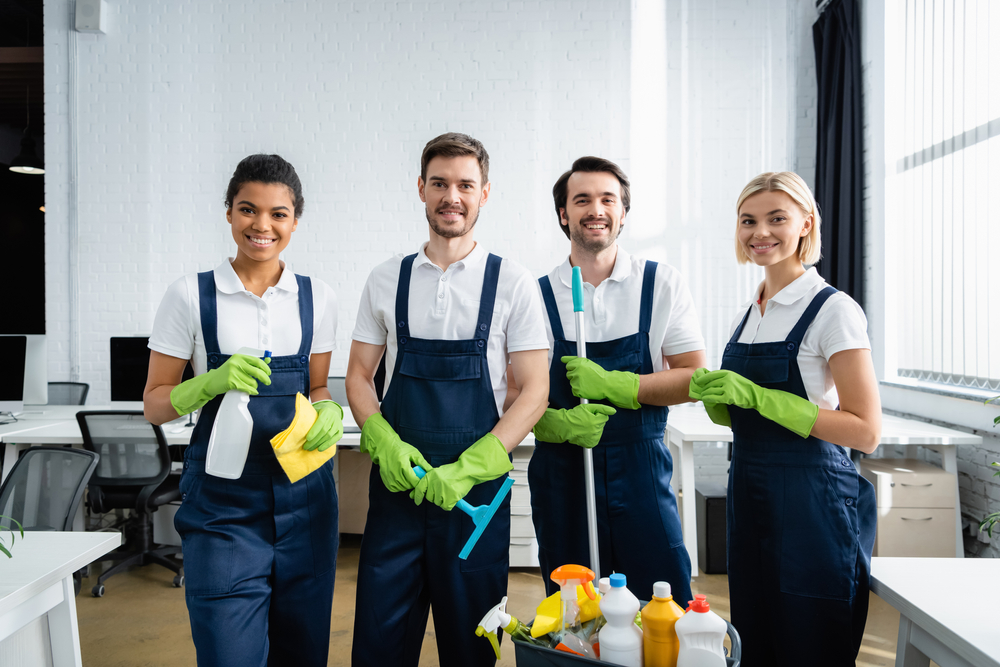 cleaning staff wearing work wear uniforms